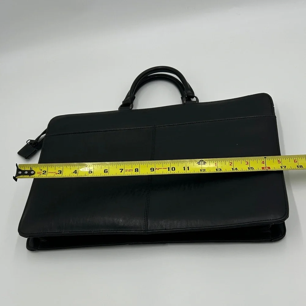 Men's Black Leather Briefcase Softshell Multi Compartment Zipper Professional